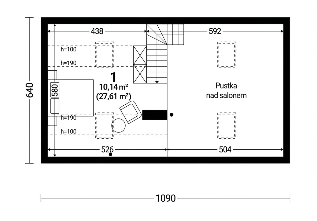 Rzut poddasza domu szkieletowego 64,4 m²