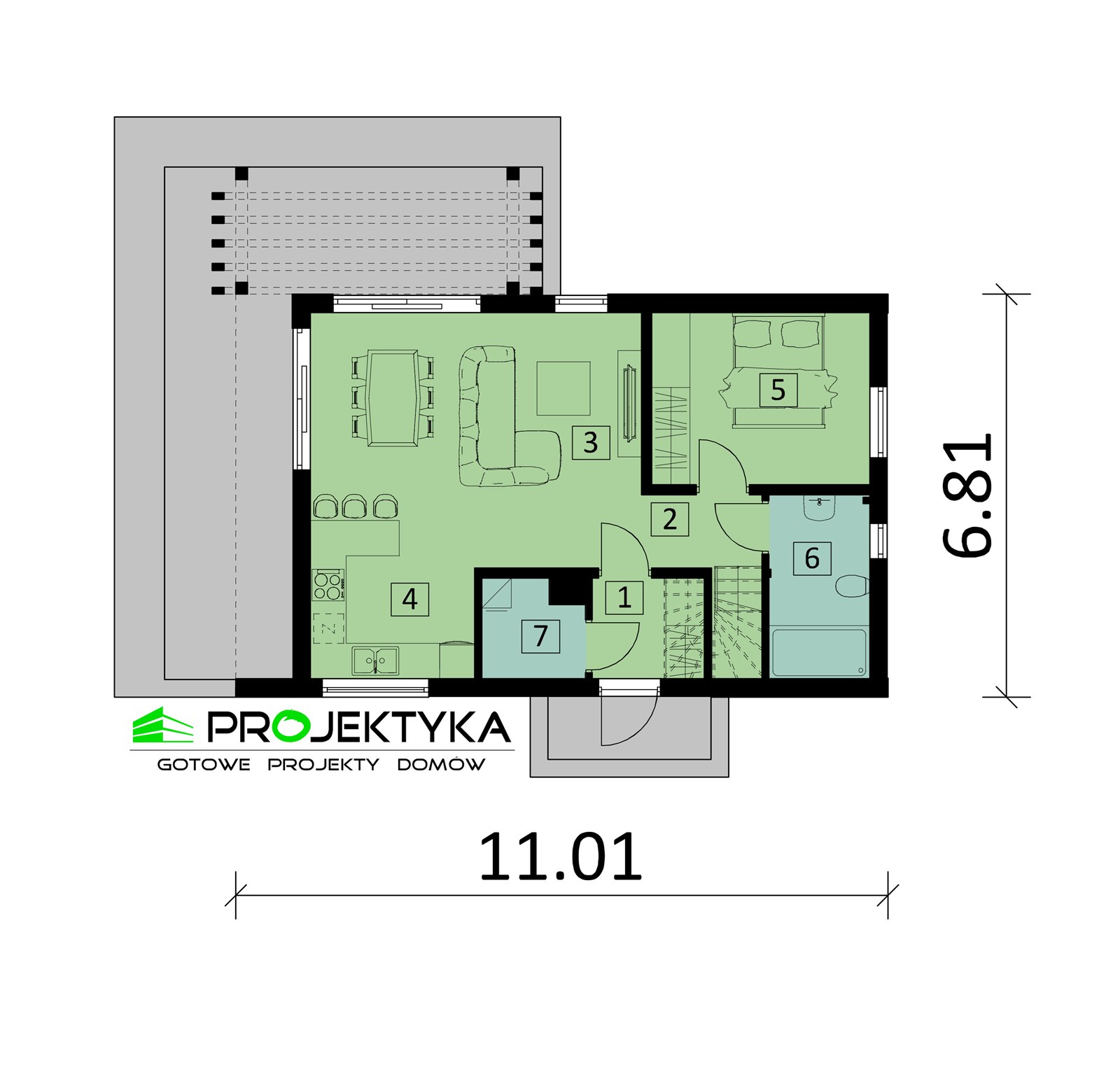 Rzut parteru domu 97,96 m²