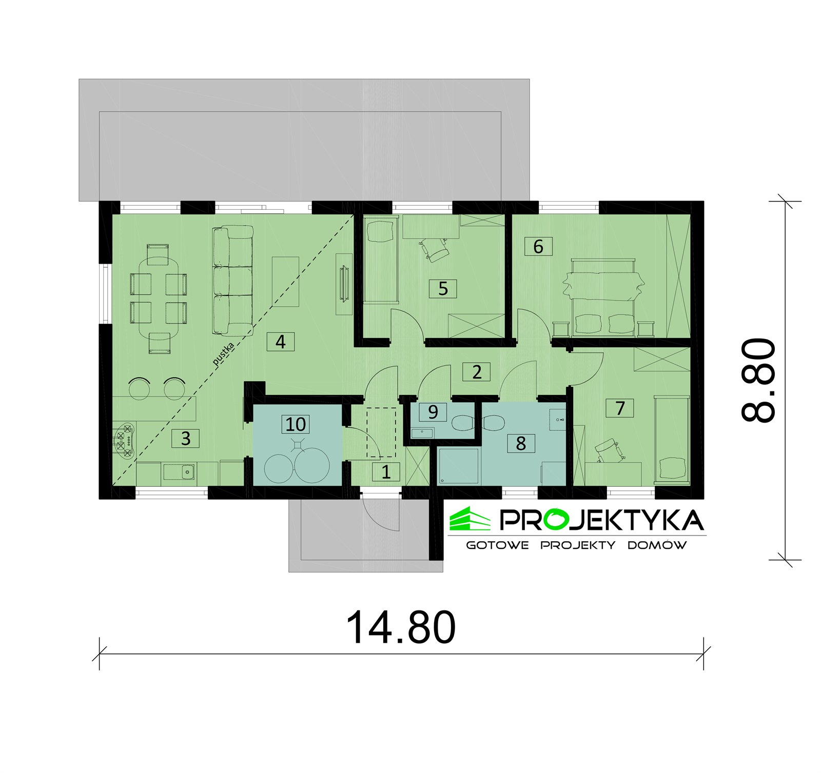 Rzut parteru projektu 84,2 m²